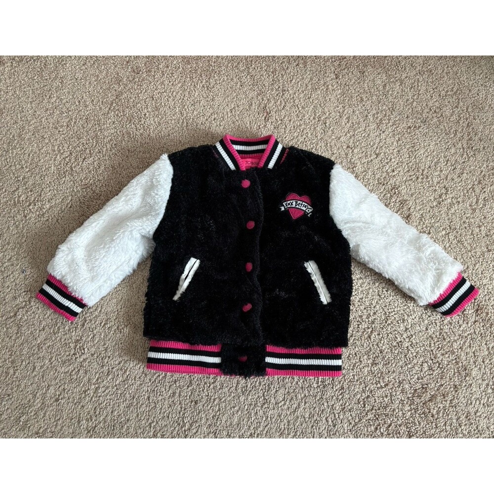 Betsey Johnson Girls 24 Month Jacket Sherpa Varsity Hot Pink Black White Punk